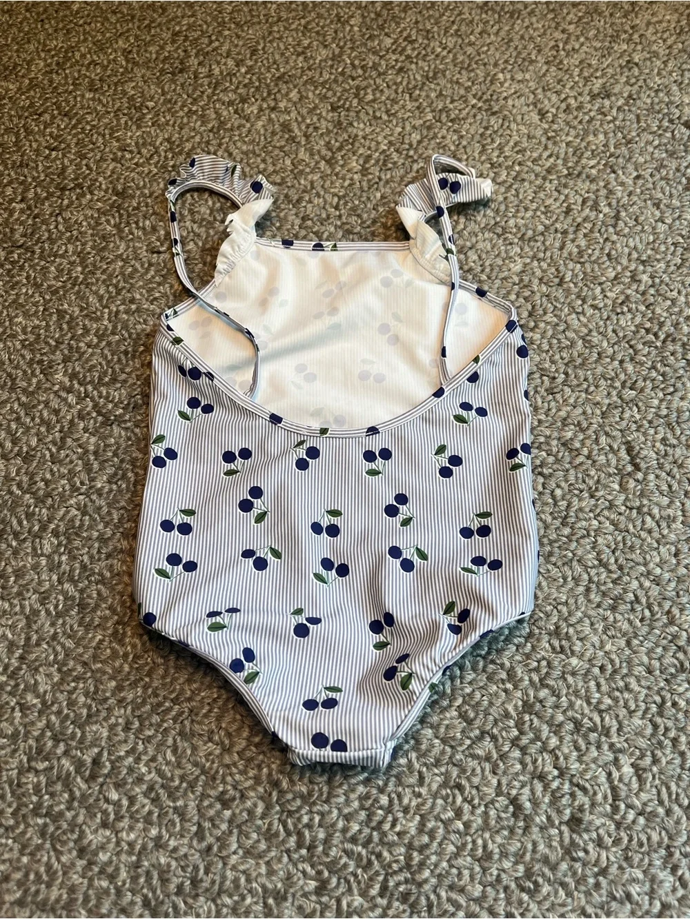 Girls' Blue Cherry Print One-Piece Swimsuit